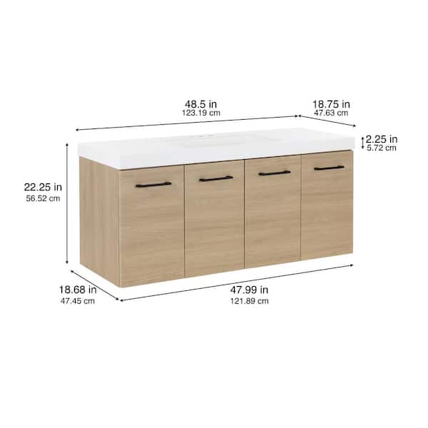 Domani Stella 49 in. Single Sink Beige Oak Floating Bath