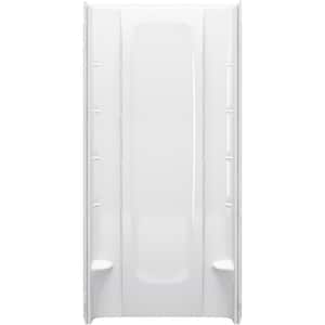 STORE+ 36 in. x 34 in. Single Threshold Center Drain Shower Base with Shower Walls and 10-Piece Accessory Kit in White