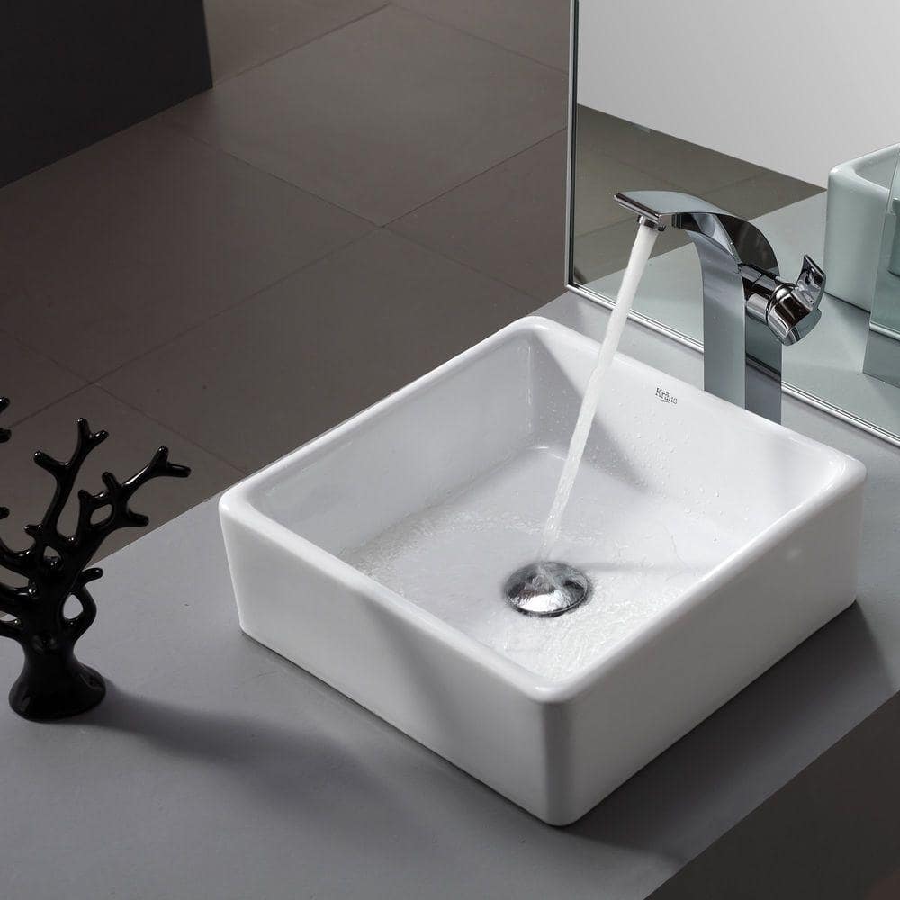 KRAUS Elavo 15 in. Square Vessel Bathroom Sink in White Vitreous China ...