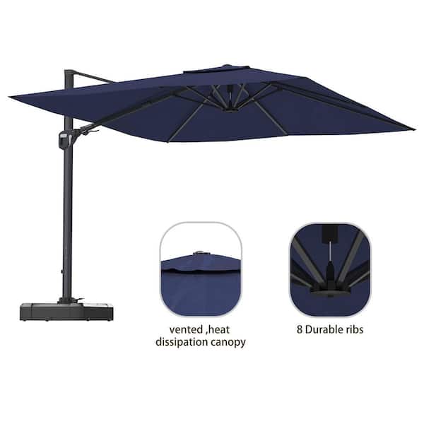 black patio umbrella near me Caodoc 15 ft. Metal Market Rectangle Outdoor Patio Umbrella in Black with  Base & Solar Lights for Poolside Bench Backyard MISU200-L