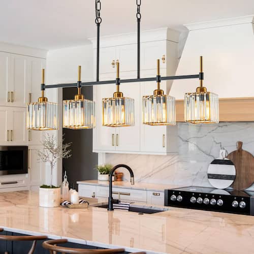 Orillia 5-Light Black and Gold Modern Contemporary Kitchen Island