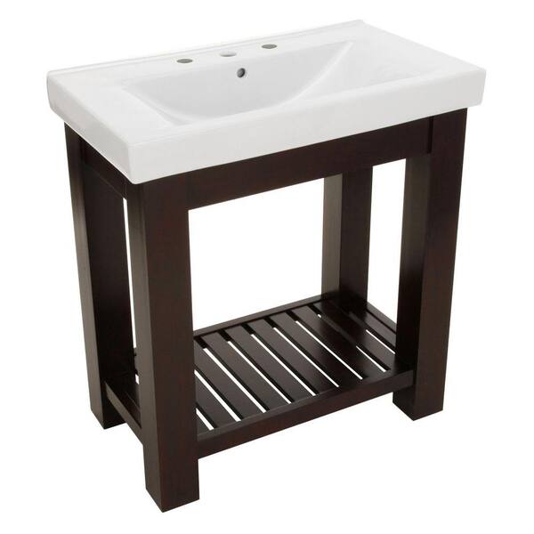 Home Decorators Collection Lexi 31-1/2 in. W x 18 in. D Bath Vanity in Dark Oak with Vitreous China Vanity Top in White