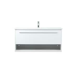 Timeless Home 40 in. W Single Bath Vanity in White with Engineered Stone Vanity Top in Ivory with White Basin