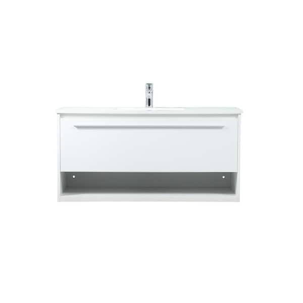 Unbranded Timeless Home 40 in. W Single Bath Vanity in White with Engineered Stone Vanity Top in Ivory with White Basin