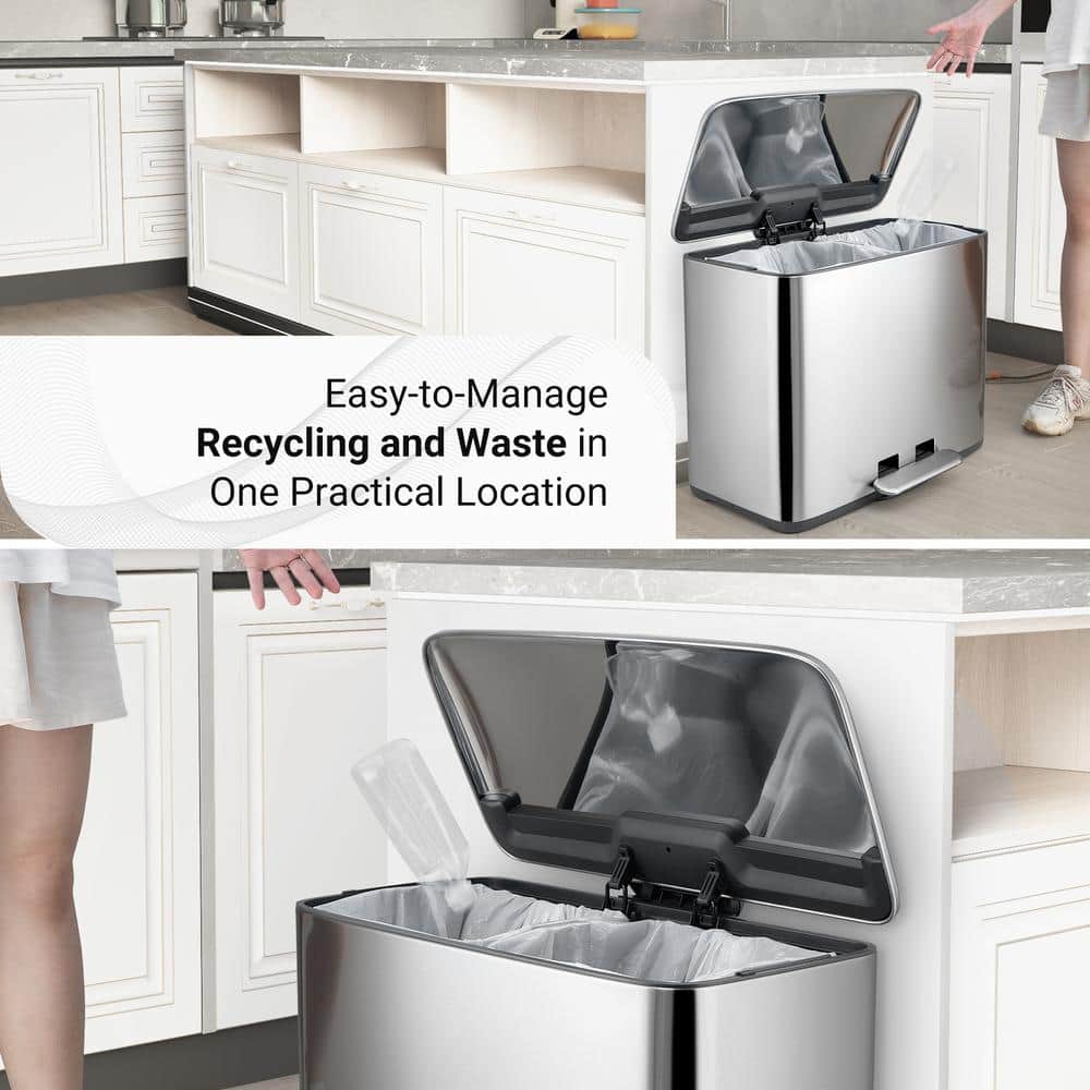Brushed Stainless Steel Dual Compartment Pedal Trash Can