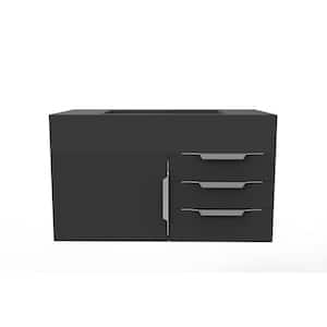 Nile 36 in. W x 19 in. D x 20 in. H Bath Vanity in Matte Black with Chrome Trim and Black Solid Surface Top