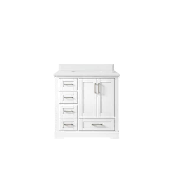 Willow Collections Boston 36 in. W x 22 in. D x 36 in. H Single Sink Bath Vanity Center in White with 1.5" White Quartz Top