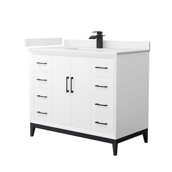 Wyndham Collection Amici 42 in. W x 22 in. D x 35.25 in. H Single Bath Vanity in White with White Quartz Top