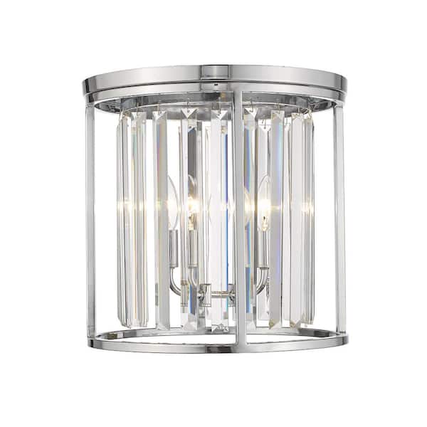 Unbranded Monarch 14 in. 3-Light Chrome Flush Mount Light with Clear Crystal Shade with No Bulbs Included