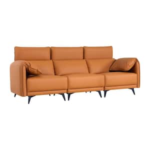 93.31 in. Slope Arm Faux Leather, 2 Seater Sofa Couch with Headrests, Small Rectangle Sofa Set in Caramel
