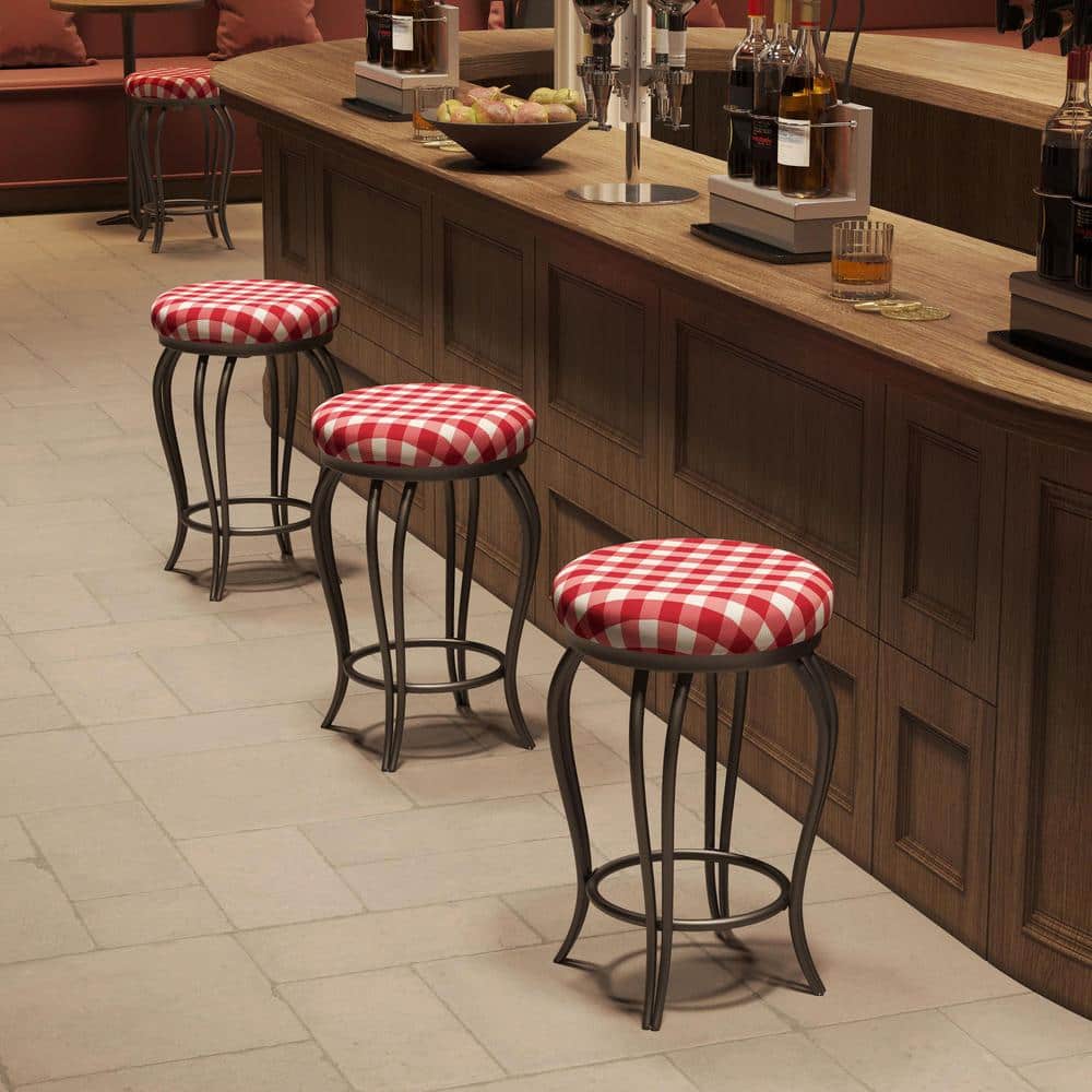 25.5 in. Red Striped Metal Counter Bar Stool with Footrest for Bar and Kitc