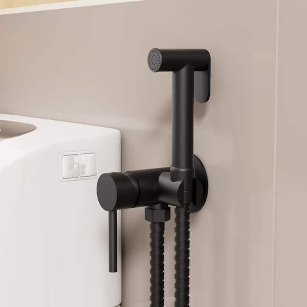 1 Handle Bidet Faucet with 47 in. Stainless Steel Hose and Wall Mount Holder for Bathroom in Matte Black