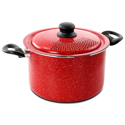 Granita 6 qt. Aluminum Pasta Pot in Red Speckle with Lid