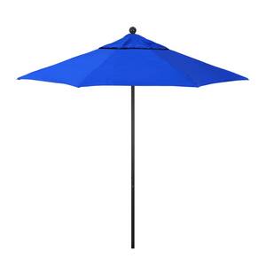 7.5 ft. Stone Black Aluminum Market Patio Umbrella with Fiberglass Ribs and Push-Lift in Pacific Blue Pacifica Premium