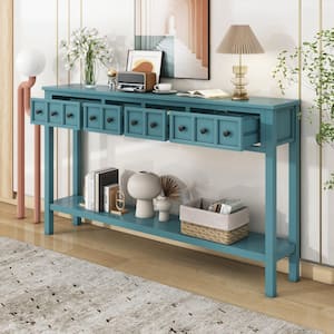 60 in. Turquoise Green Rectangle Wood Console Table with Drawers