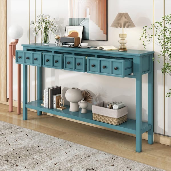 Harper & Bright Designs 60 in. Turquoise Green Rectangle Wood Console Table with Drawers