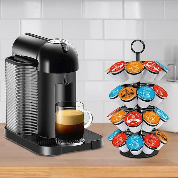 Black Coffee Pod Carousel Drawer Organizer with 360 Degree Rotating Base Compatible with 36 K-Cup Pods
