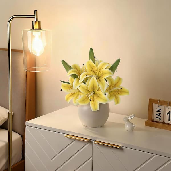 13.7 in. Yellow Real Touch Artificial Lily Bouquet, Indoor Decor