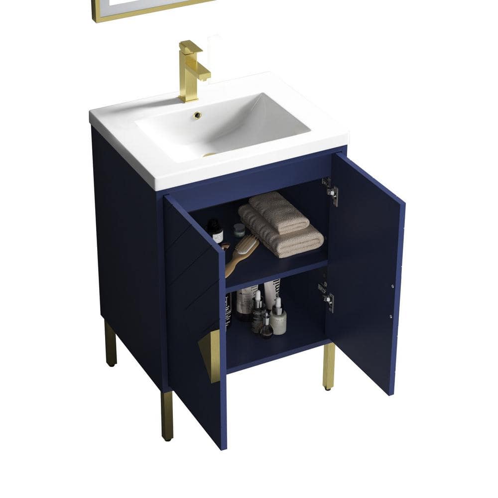 Navy Blue and Gold 24" Modern Bathroom Vanity with Acrylic Top
