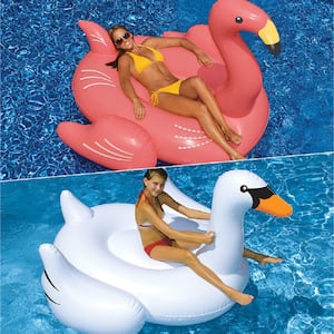 Giant White Swan and Flamingo Swimming Pool Float Combo (2-Pack)