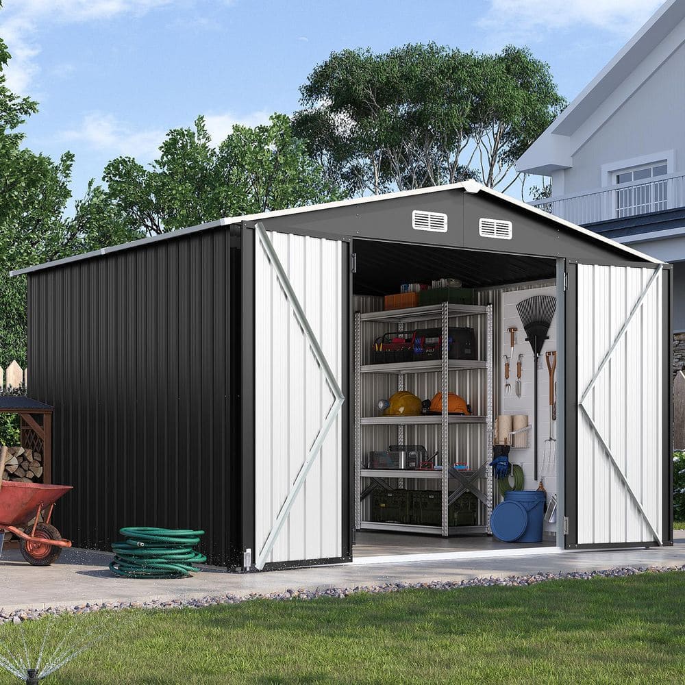 Sizzim 9 ft. W x 7 ft. D Storage Metal Shed with Lockable Doors
