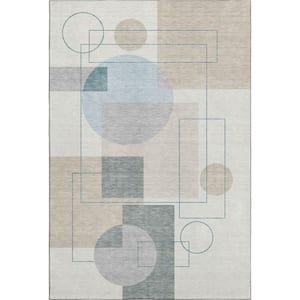 Mayfield Premium Machine Washable Abstract AMF2500 Ivory 8 ft. x 10 ft. Area Rug