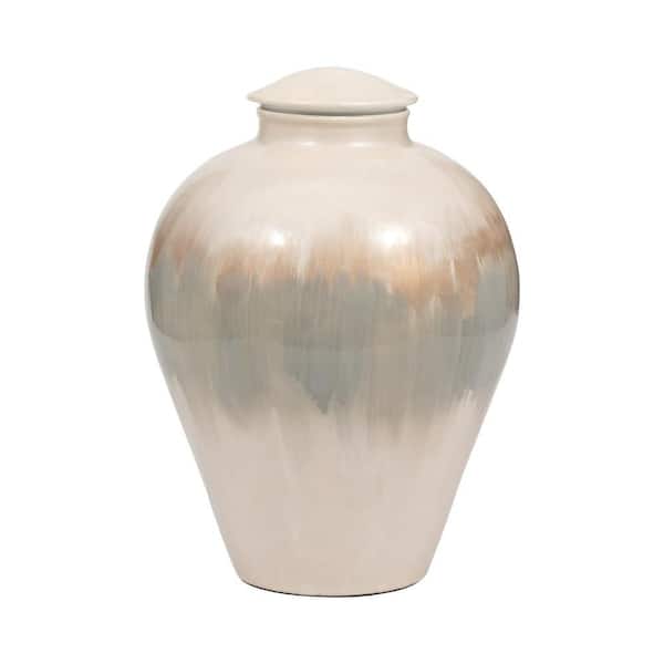 Liv & Skye 12 in. Pearl White Metal Temple Vase