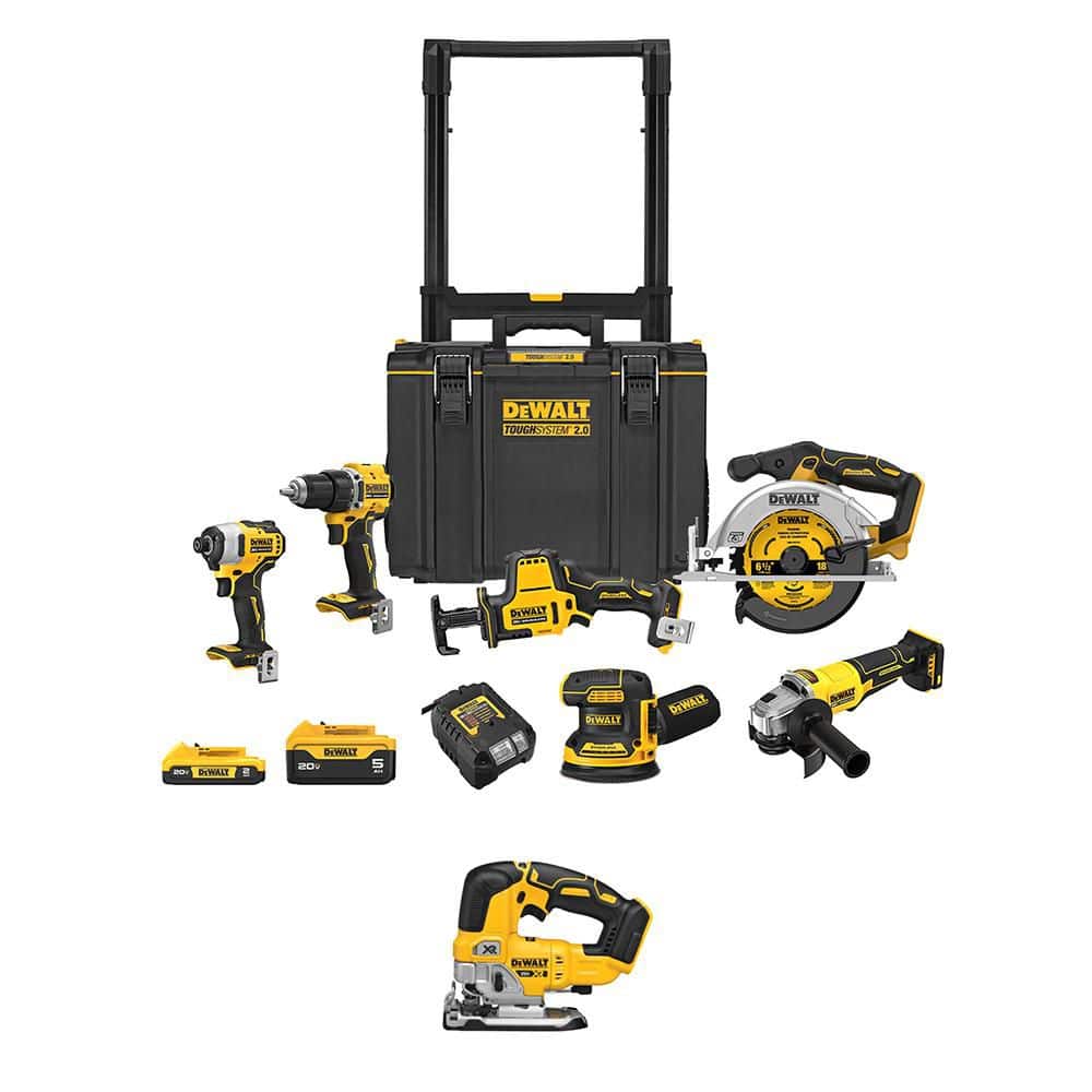 20V Lithium-Ion Cordless 6-Tool Combo Kit and Brushless Jigsaw with 5 Ah and 2 Ah Batteries Charger and Rolling Toolbox price history on PriceWatchPro