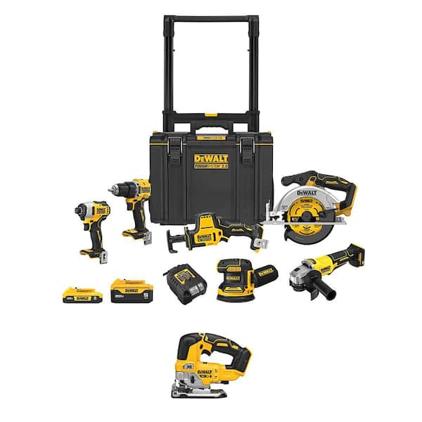 20V Lithium-Ion Cordless 6-Tool Combo Kit and Brushless Jigsaw with 5 Ah and 2 Ah Batteries Charger and Rolling Toolbox