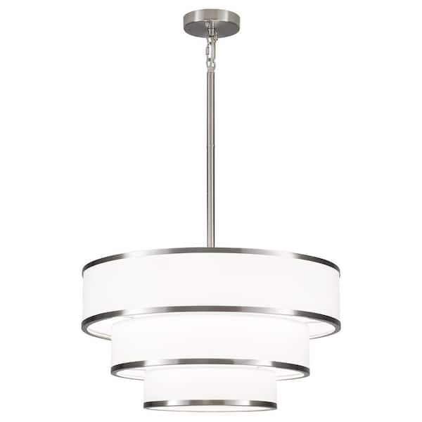 5 light 3-Tier 19.5''Nickel Modern Farmhouse Drum Chandelier With Fabric Shade for Kitchen Island with no bulbs included