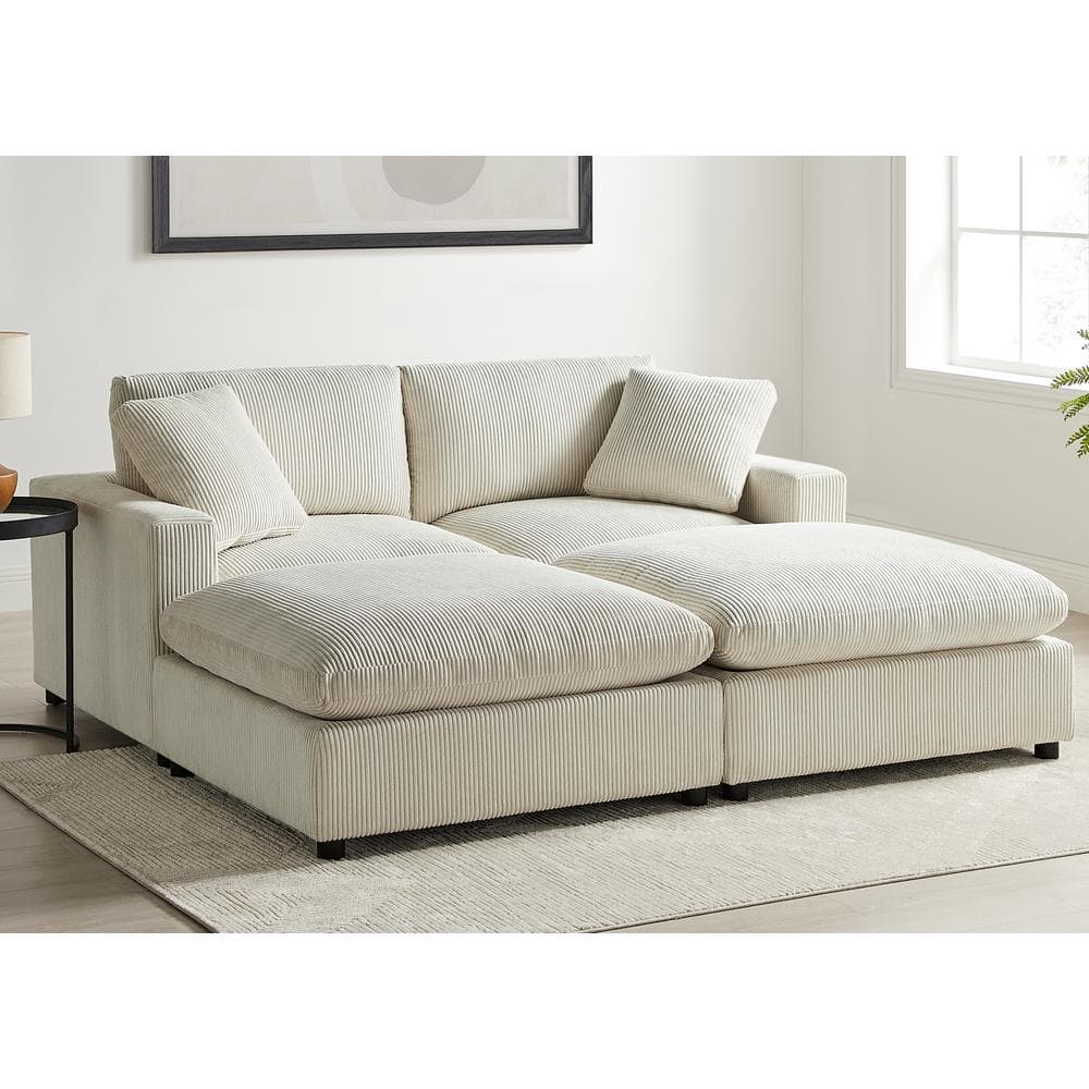 Casella 80 in. Square Arm 4-Piece Corduroy Fabric Straight Sectional Sofa i