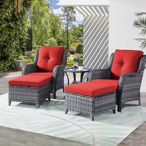 Carolina 5-Piece Patio Conversation set with Red Cushions