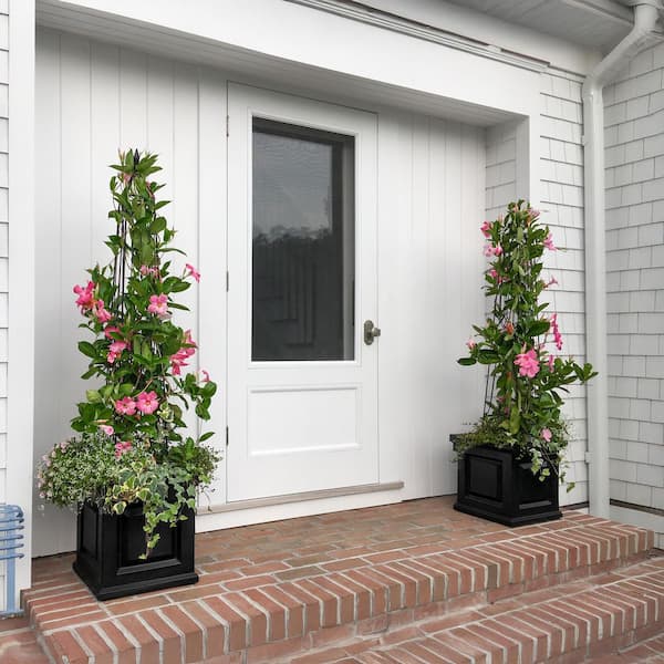 Nantucket 16 in. L x 16. in W x 16. in H Tall Square Self-Watering Black Plastic Planter Pots, (2-Pack)