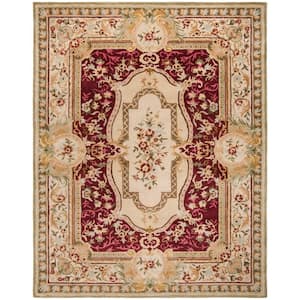 Savonnerie Red/Ivory 9 ft. x 12 ft. Border Area Rug