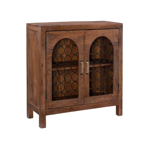 Benjara Brown Wood Top 15 in. Sideboard with 2 Door and Bar Handles
