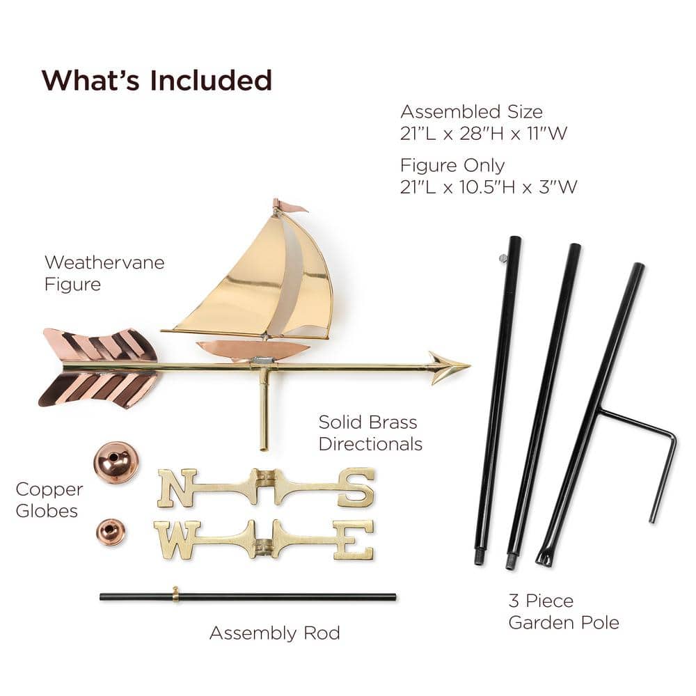 Polished Copper Sailboat Freestanding Garden Weathervane - 28" Height