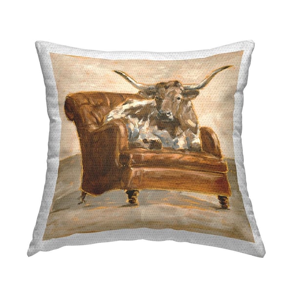 Abstract Bull Livingroom Chair Brown Orange Brown Square Outdoor Throw Pillow