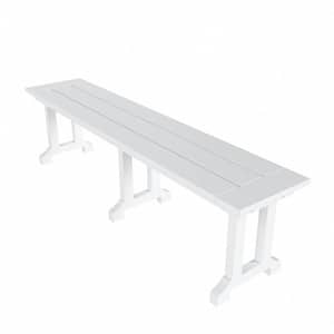 Hayes 65 in. Backless HDPE Plastic Trestle Outdoor Dining 2-Person Patio Garden Bench in White