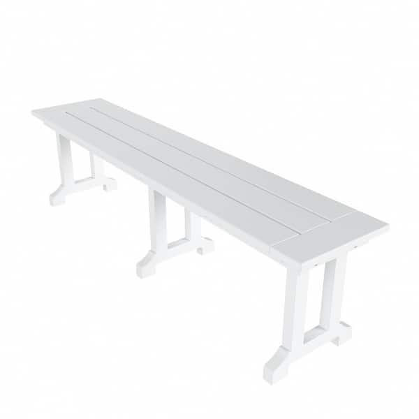 WESTIN OUTDOOR Hayes 65 in. Backless HDPE Plastic Trestle Outdoor Dining 2-Person Patio Garden Bench in White