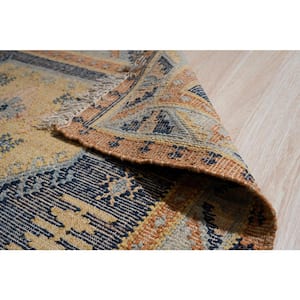 Blue Handwoven Wool Contemporary High low Kilim Rug, 9' x 12', Area Rug
