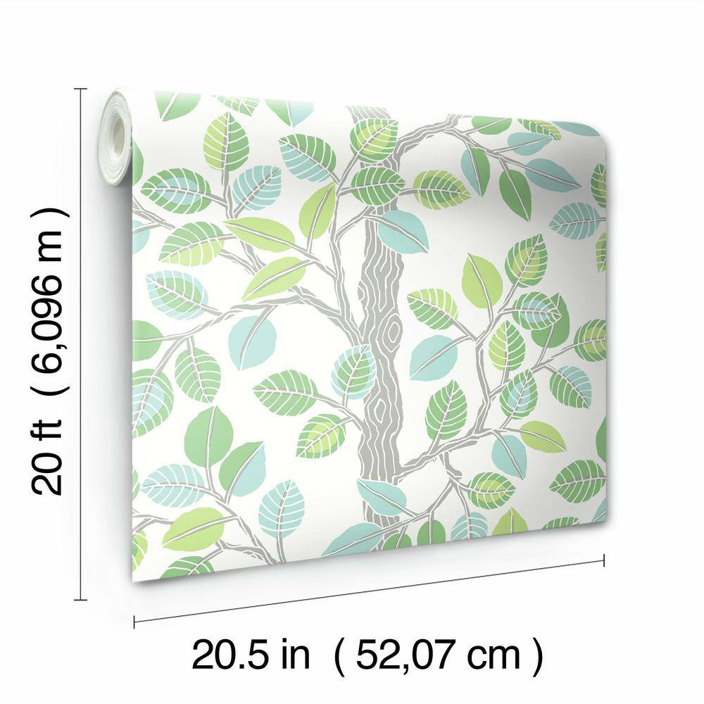 Green and Gray Forest Leaves Peel and Stick Wallpaper Roll