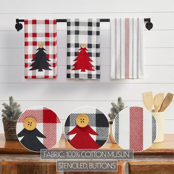 Gregor Red Black White Seasonal Christmas Tree Plaid Cotton Kitchen TE