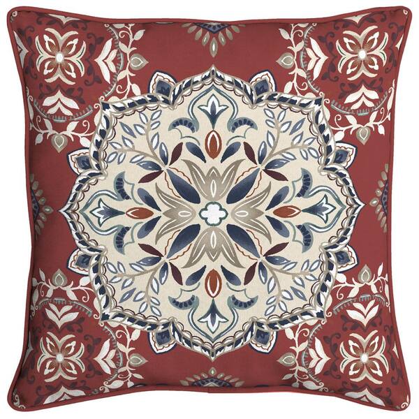 Hampton Bay Chili Medallion Square Outdoor Throw Pillow (2-Pack)