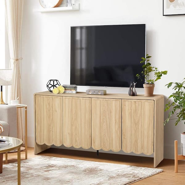 Natural 59.06 in. L Four-door Storage Cabinet with Adjustable Shelves