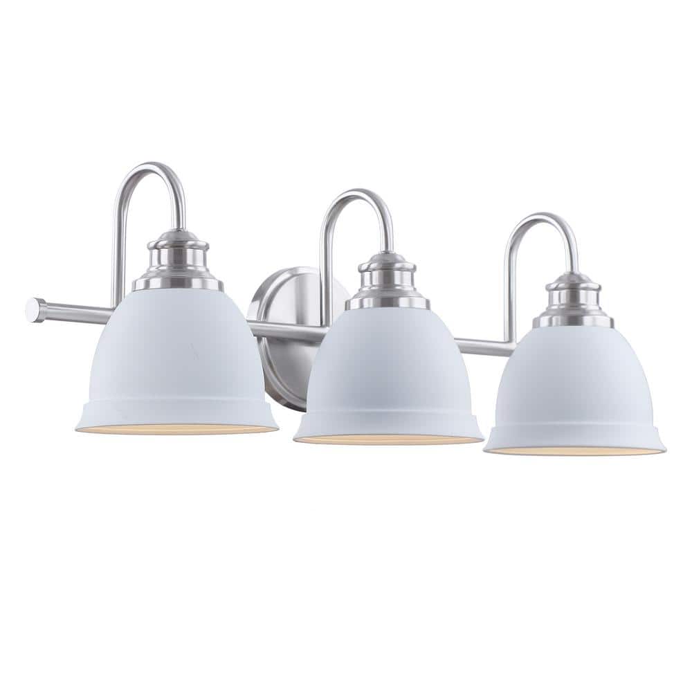 25-Inch Satin Nickel 3-Light Vanity Fixture with White Shades