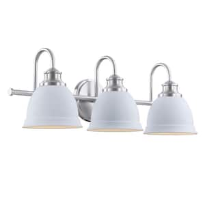 25 in. 3-Light Satin Nickel Vanity Light with White Metal Shade