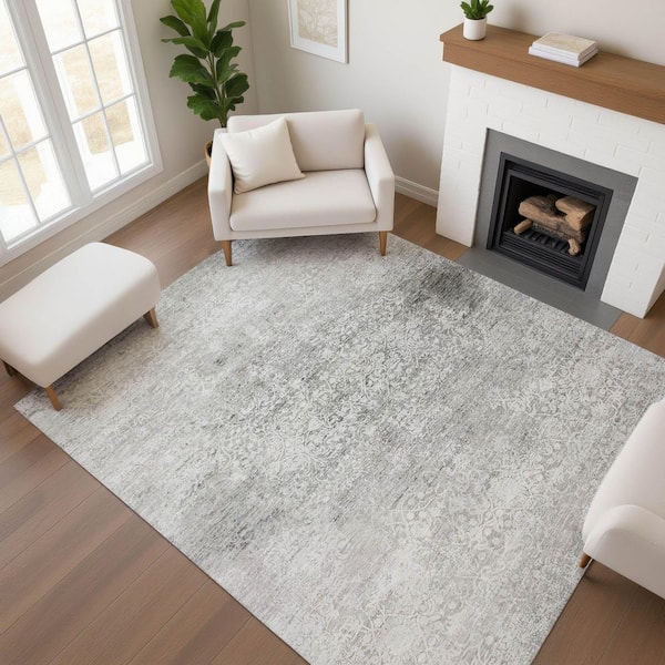 Mayfield Premium Machine Washable Abstract AMF1763 Gray 3 ft. x 4 ft. Area Rug