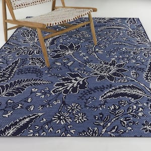 Rosemont Blue 8 ft. x 10 ft.  Floral Indoor/Outdoor Area Rug