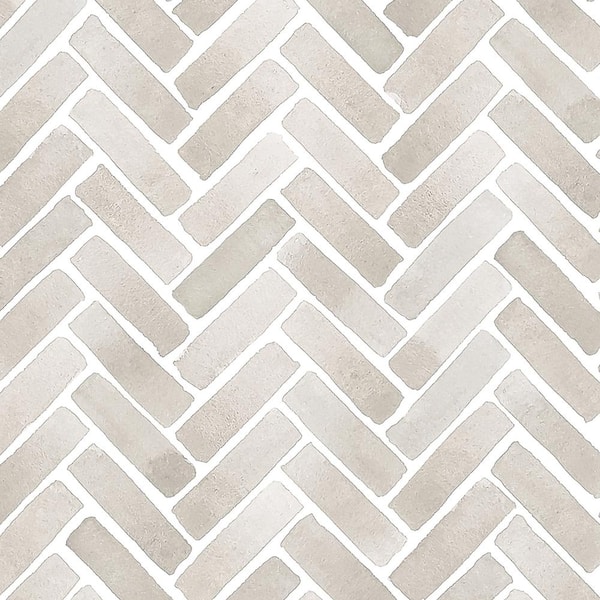 Unbranded Watercolor Herringbone Beige Grey Peel and Stick Vinyl Wallpaper