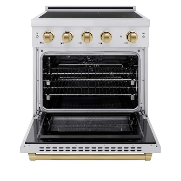 Autograph 30 in. 4.2 cu. ft. Paramount Induction Range with 4 Element Cooktop in Stainless Steel with Champagne Accents